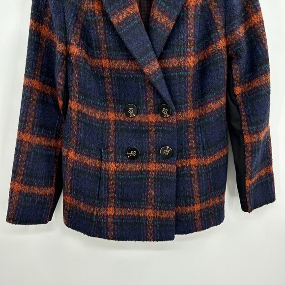 CABI Checkmate Jacket Wool Blue Orange Plaid Double Breasted Blazer Medium - Picture 5 of 9